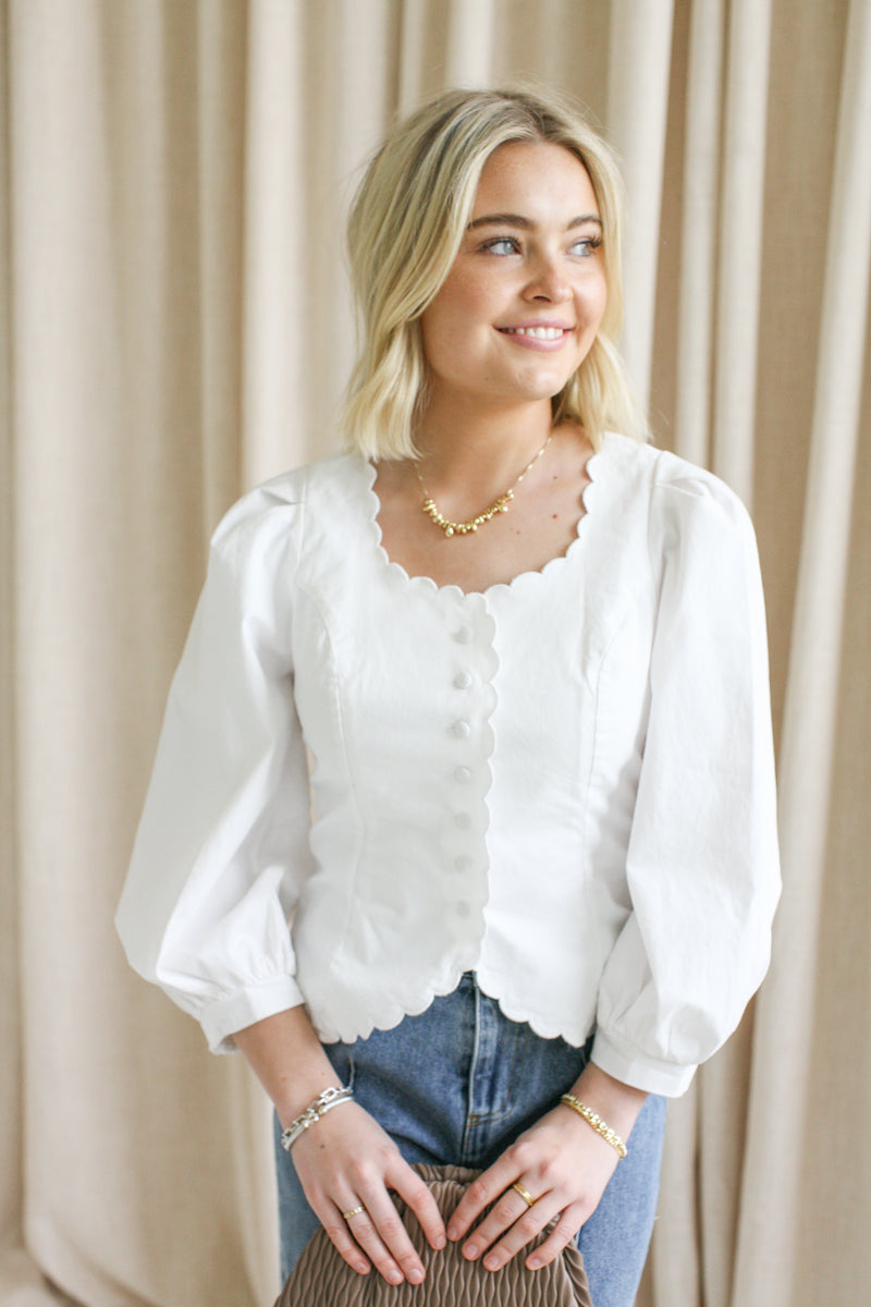 Claudia Scallop Blouse-White