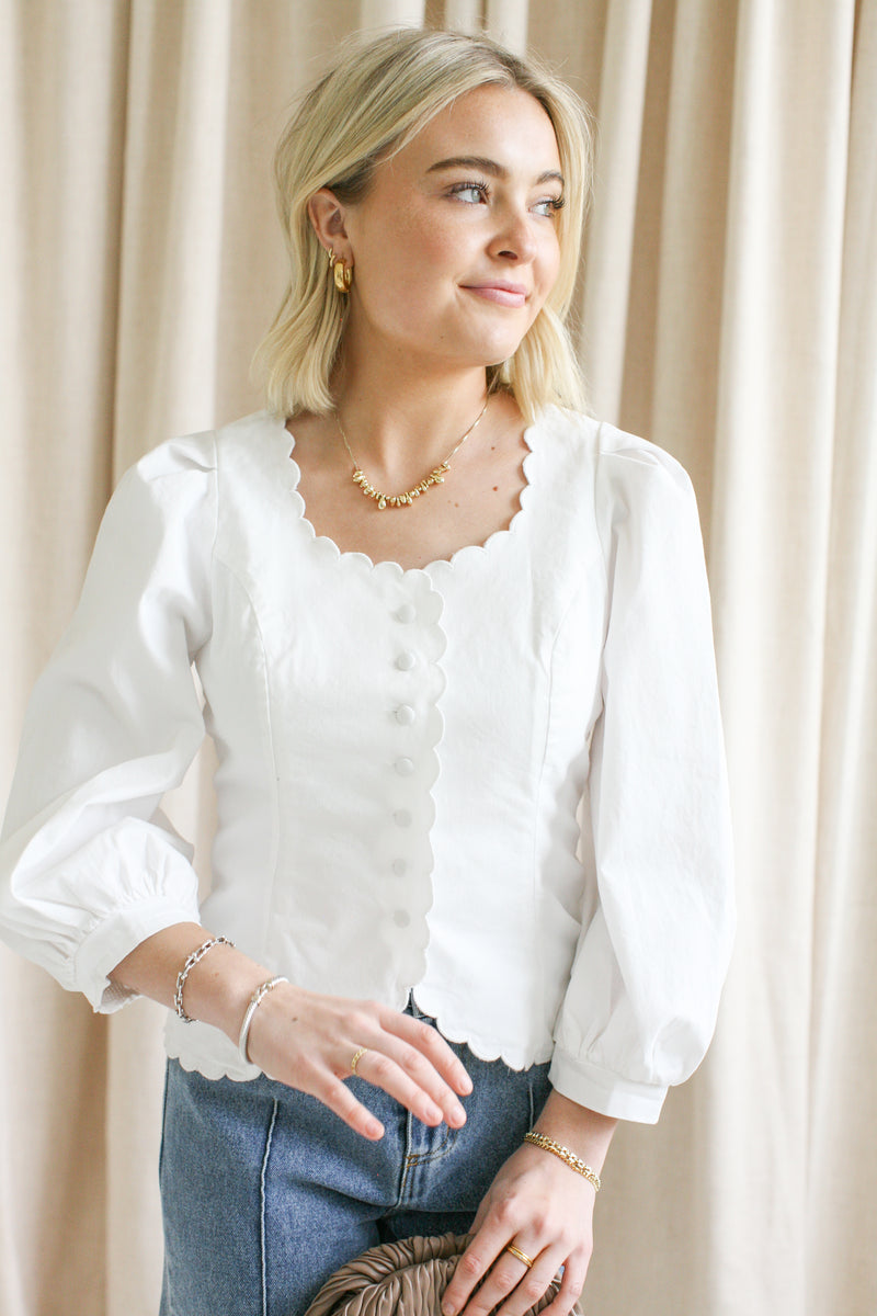 Claudia Scallop Blouse-White