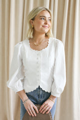 Claudia Scallop Blouse-White