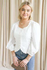 Claudia Scallop Blouse-White