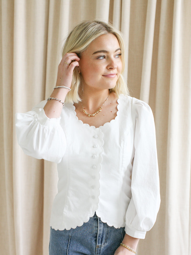 Claudia Scallop Blouse-White