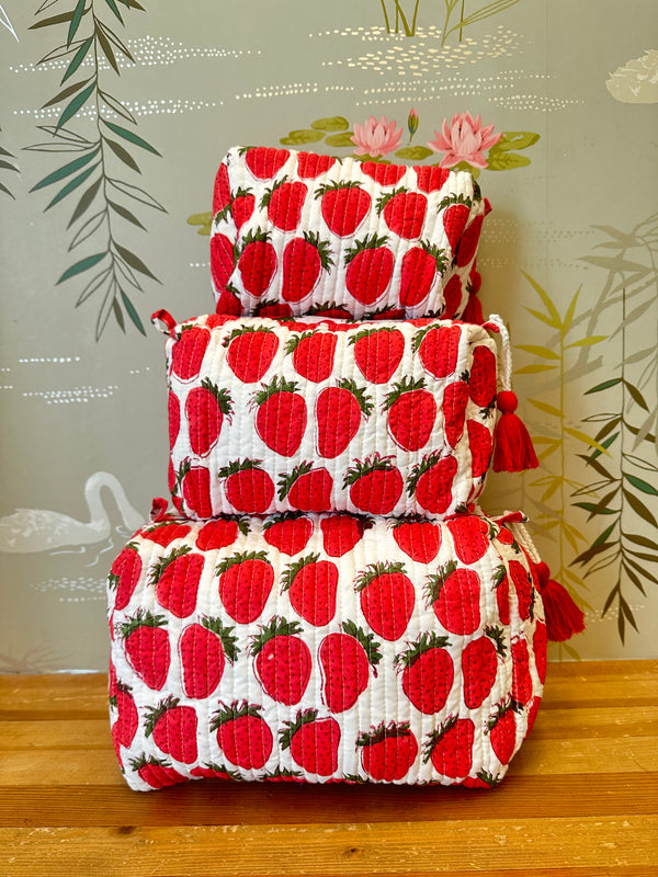 Block Print cosmetic Bag Set - Strawberry