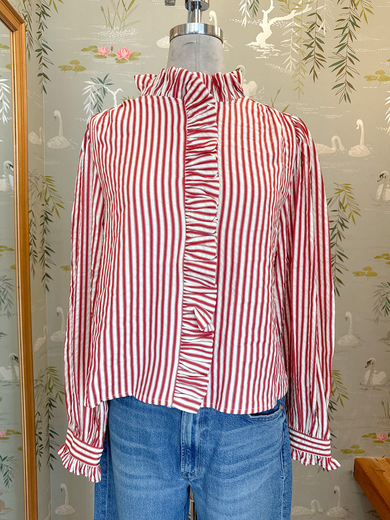 Caroline Stripe Blouse- Red