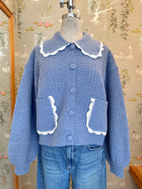 Nina Ribbed Cardigan - Sky
