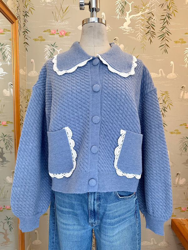 Nina Ribbed Cardigan - Sky
