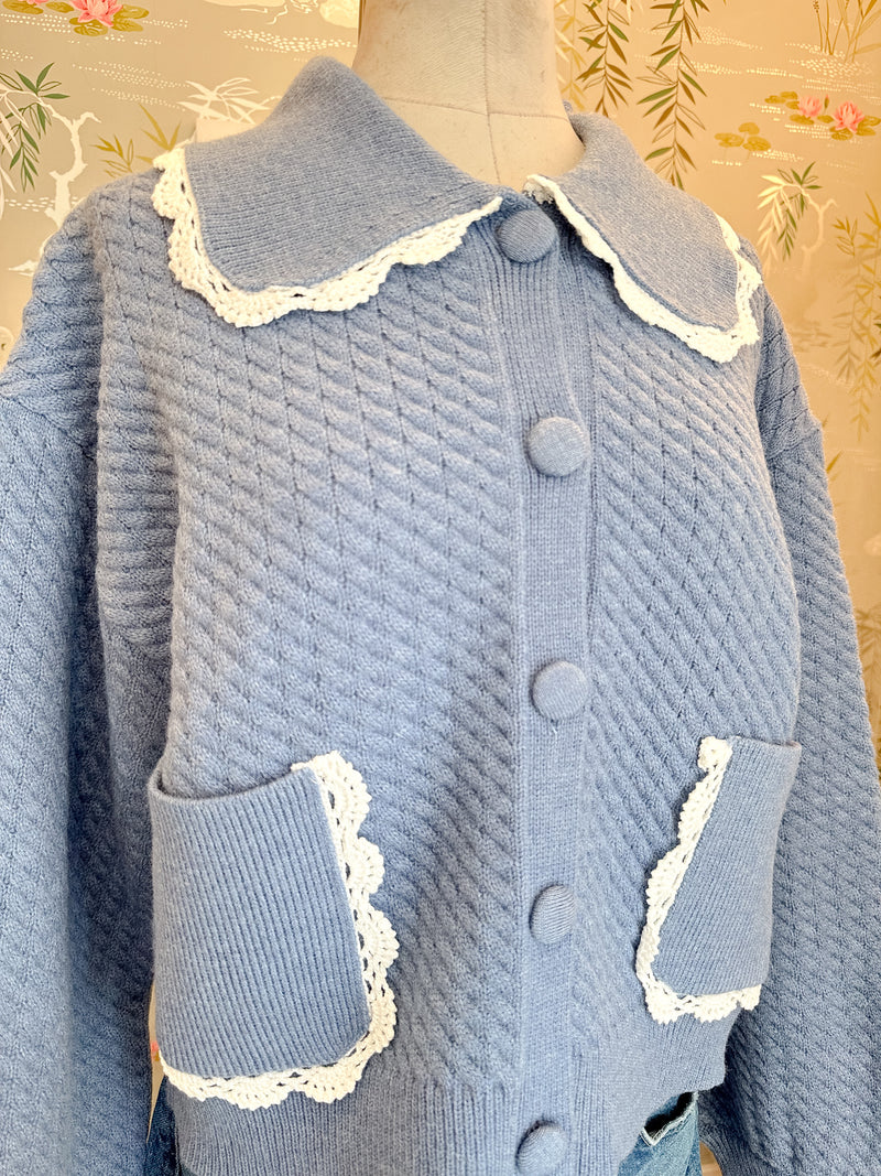 Nina Ribbed Cardigan - Sky