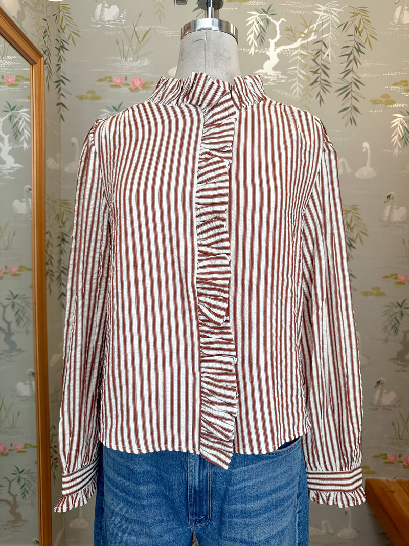 Caroline Stripe Blouse- Brown