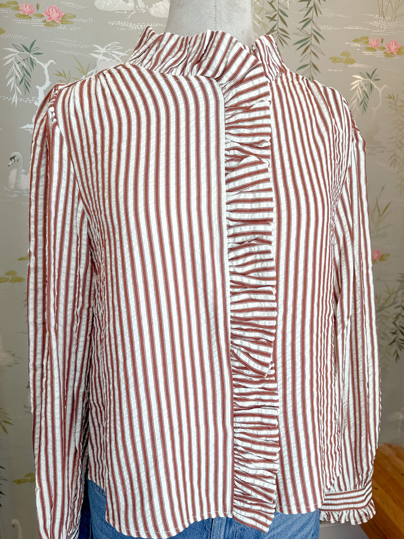 Caroline Stripe Blouse- Brown
