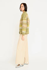 Mirth Cusco Fairisle Knit Cardigan in Olive Oil