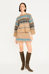 Mirth Arosa Brushed Fairisle Knit Mini Skirt in Glacial