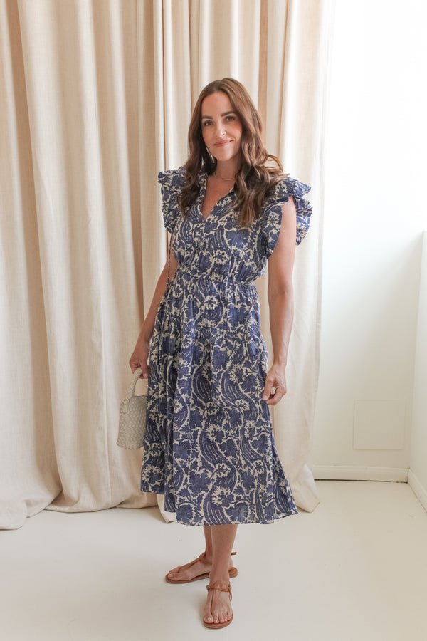 Ulla Johnson Kairi Flutter Sleeve Midi Dress - Ocean