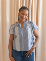 Marcie Gingham Blouse- Navy