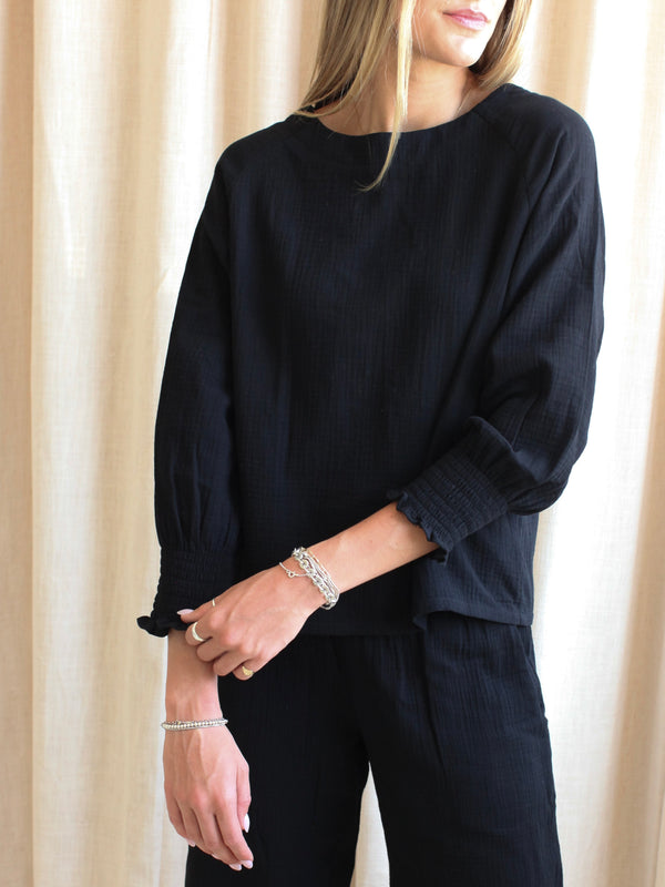Zoe Peasant Blouse- Black