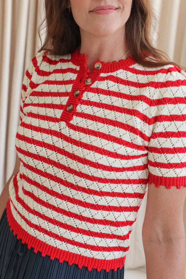 Parker Stripe Knit Top - Red