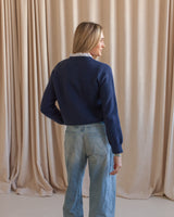 Addie Ruffle Knit Cardigan - Navy