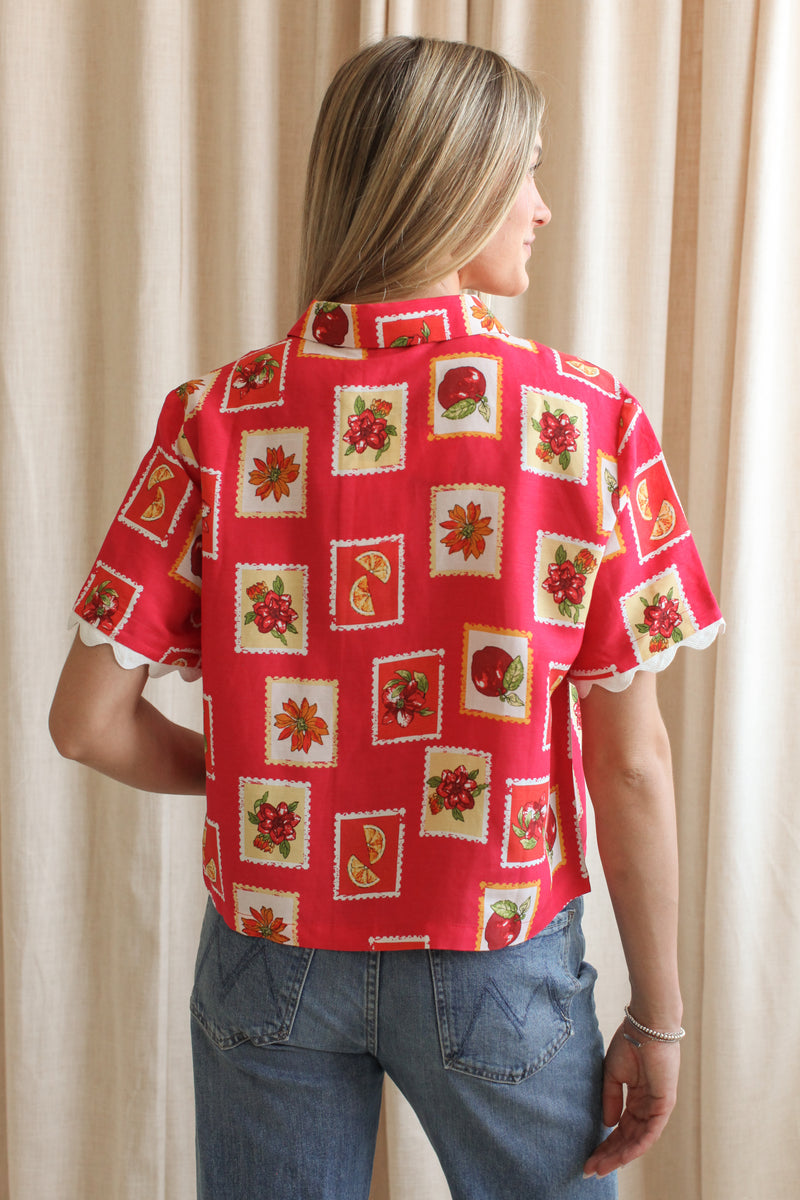 Summer Stamp Linen Top