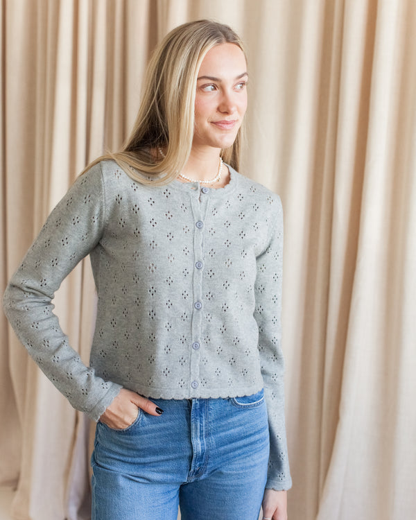 Mila Pointelle Cardigan- Grey