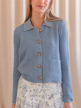 Tia Collared Cardigan- Blue