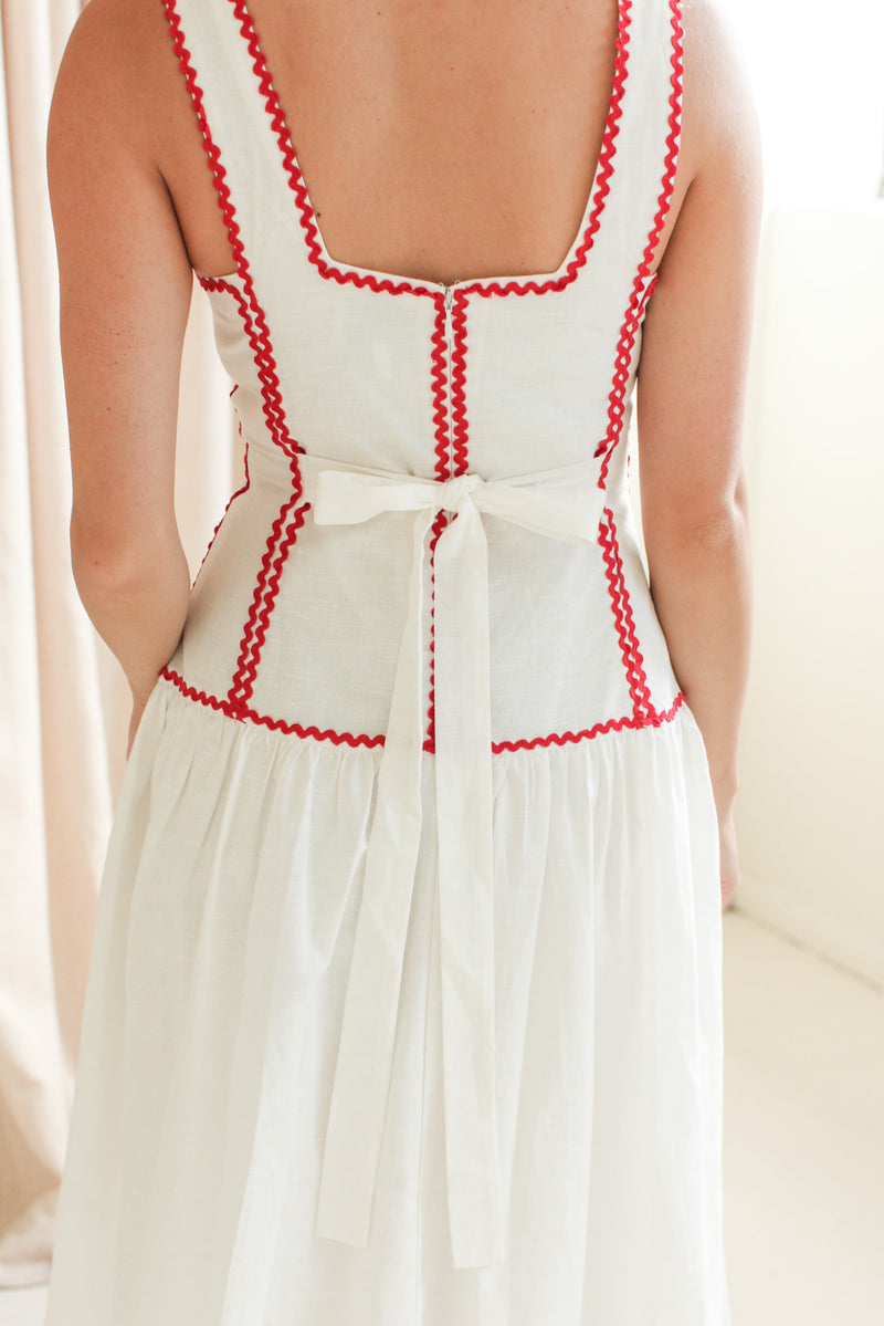 Adeline RicRac Midi Dress - Red