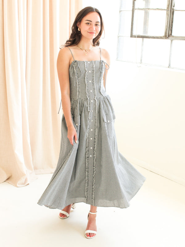 Emery Gingham Midi Dress - Navy