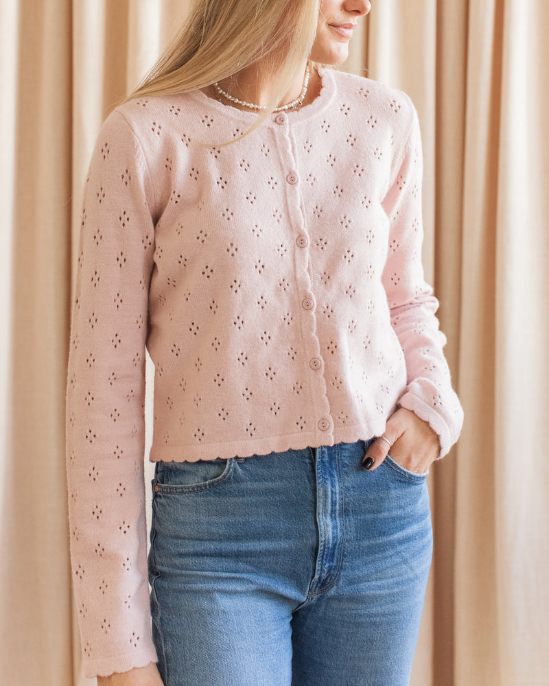 Mila Pointelle Cardigan - Blush