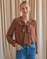 Remi Bow Blouse- Brown