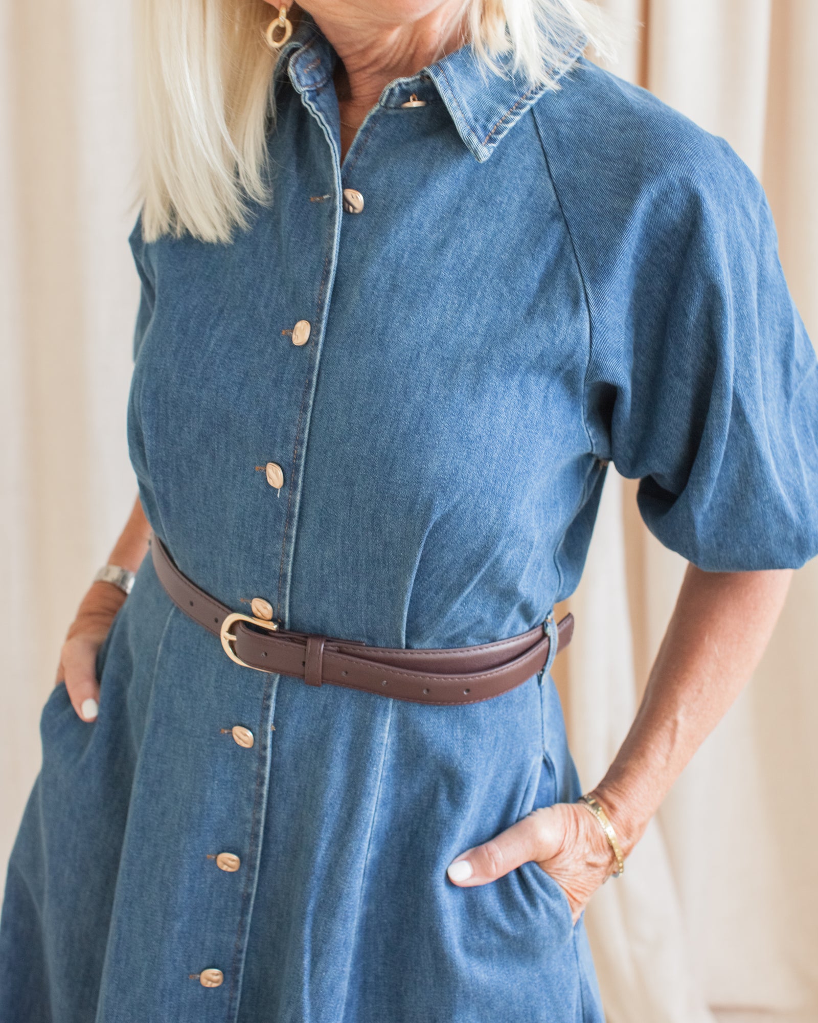 ree♡ M53. NEW NEW BELTED DENIM Lena Denim Belted Dress – Koo De Ker