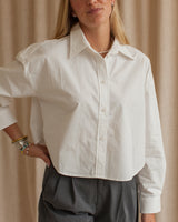 White Cropped Button Down