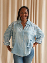 Cameron Striped Button Up- Sky