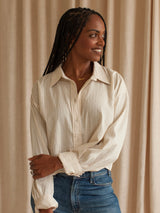 Wren Striped Button Down- Beige