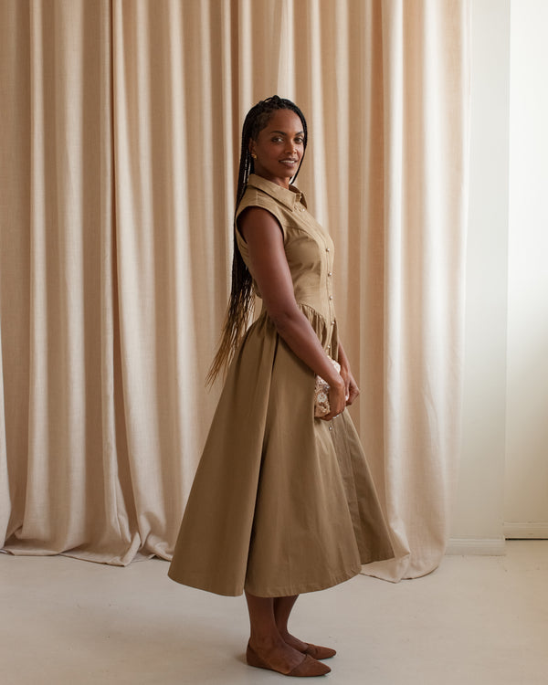 khaki dress dresses Cara Cara Sawyer 6 / size recs FORM CROSS BACK MIDI DRESS