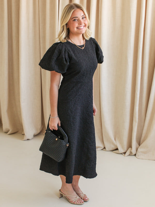 Ella Jacquard Midi Dress- Black