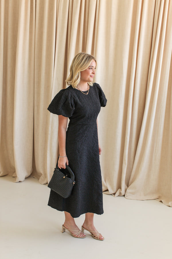 Ella Jacquard Midi Dress- Black