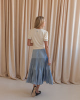 Ice Blue Pleated Midi Skirt