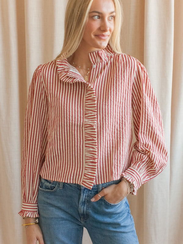 Caroline Stripe Blouse- Red