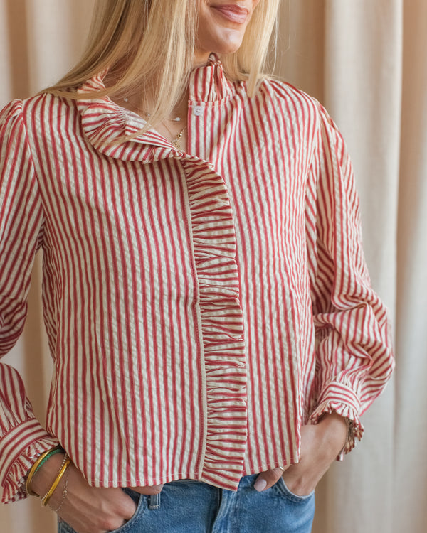 Caroline Stripe Blouse- Red
