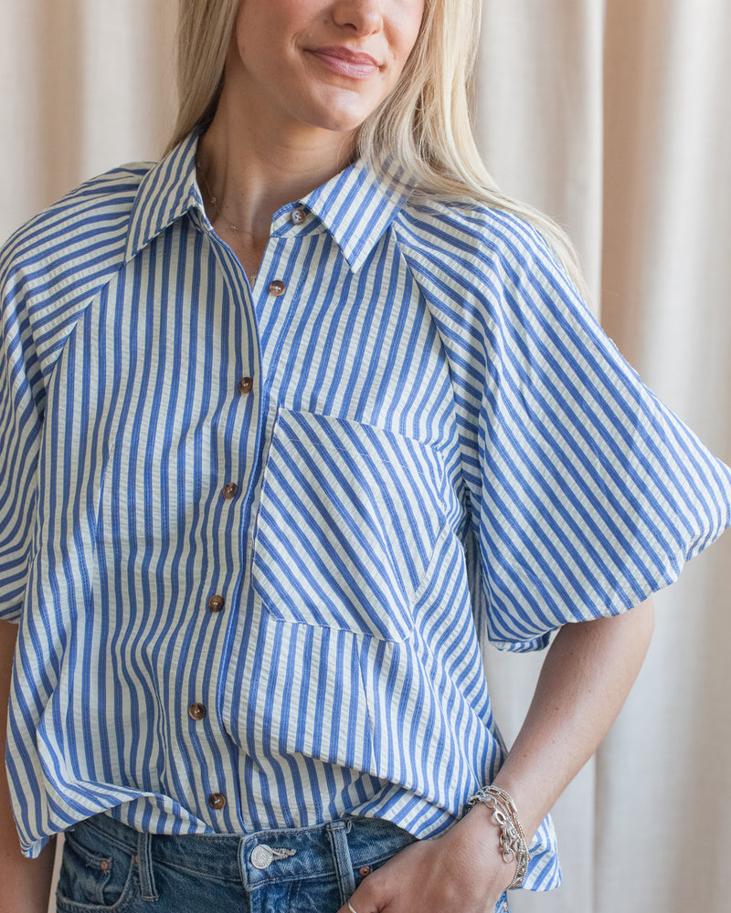 Sophie Pinstripe Blouse - Blue