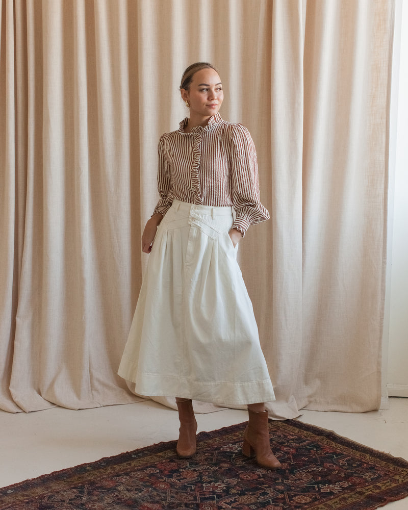 Ivory Pleated Midi Skirt