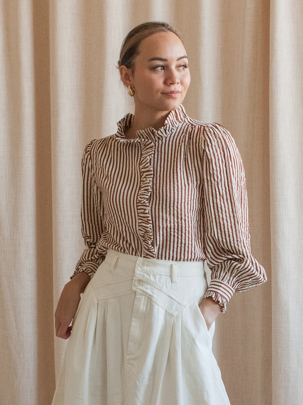 Caroline Stripe Blouse- Brown