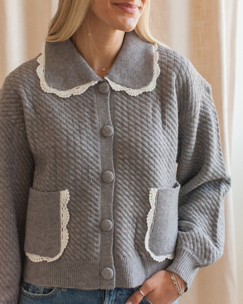Nina Ribbed Cardigan - Grey