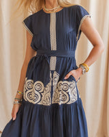 Navy Tiered Midi Dress