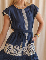 Navy Tiered Midi Dress