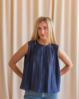 Doris Pleat Blouse - Navy