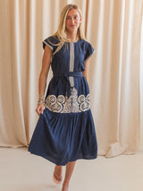 Navy Tiered Midi Dress