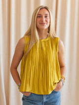 Doris Pleat Blouse- Chartreuse
