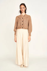 Mirth Moritz Embroidered Cardigan in Brownie