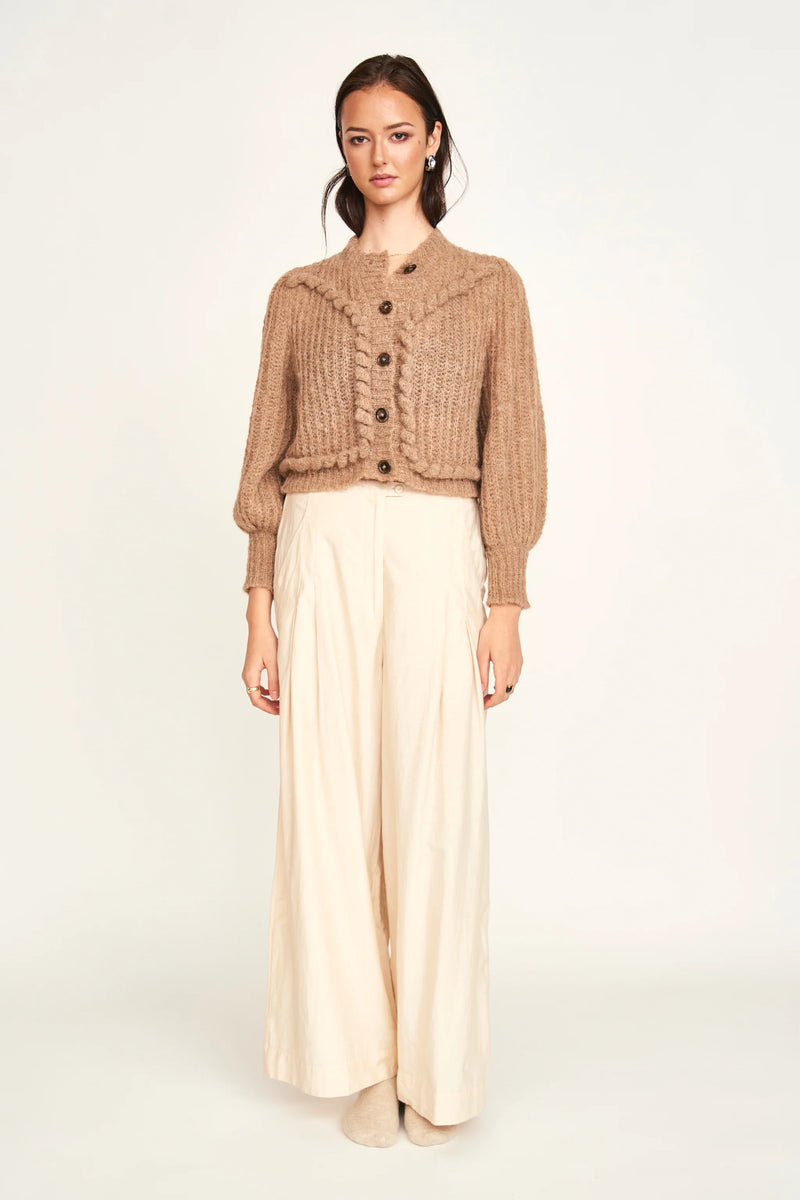 Mirth Moritz Embroidered Cardigan in Brownie