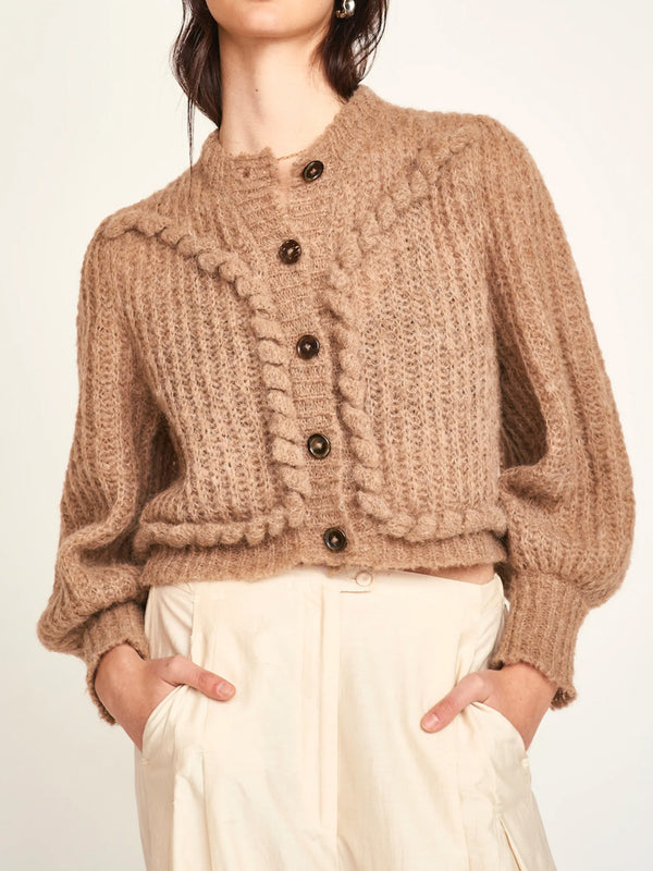 Mirth Moritz Embroidered Cardigan in Brownie