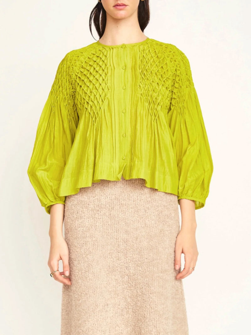 Mirth Ynez Hand Smocked Blouse in Citronelle
