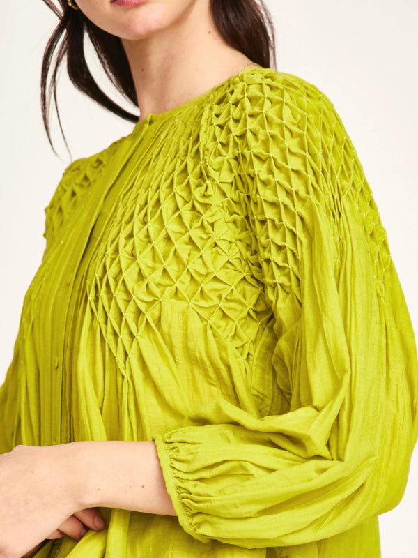 Mirth Ynez Hand Smocked Blouse in Citronelle